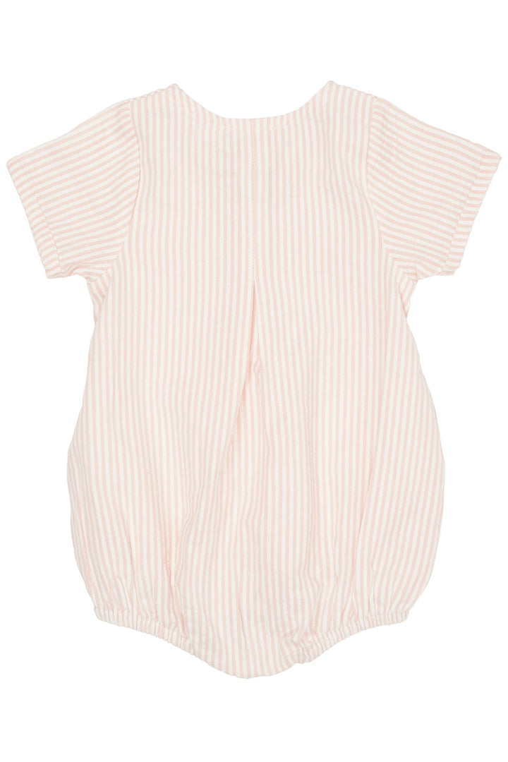 SEERSUCKER ROMPER W. SLEEVES - DUSTY ROSE STRIPE