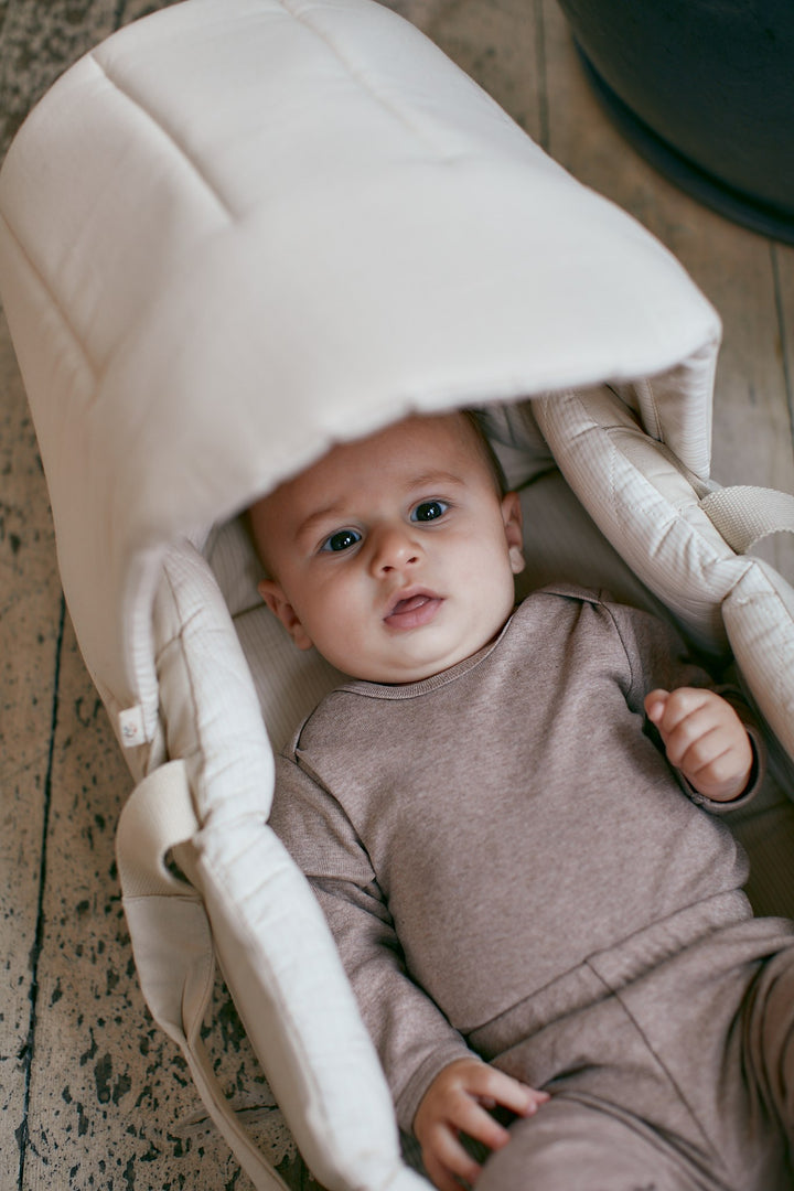 2 IN 1 HOOD FOR LIFT AND PRAM PILLOW - CREAM SOLID W. CREAM STRIPE