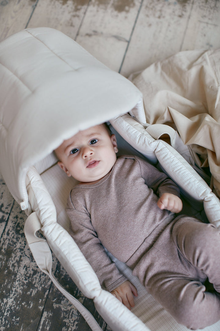 2 IN 1 HOOD FOR LIFT AND PRAM PILLOW - CREAM SOLID W. CREAM STRIPE