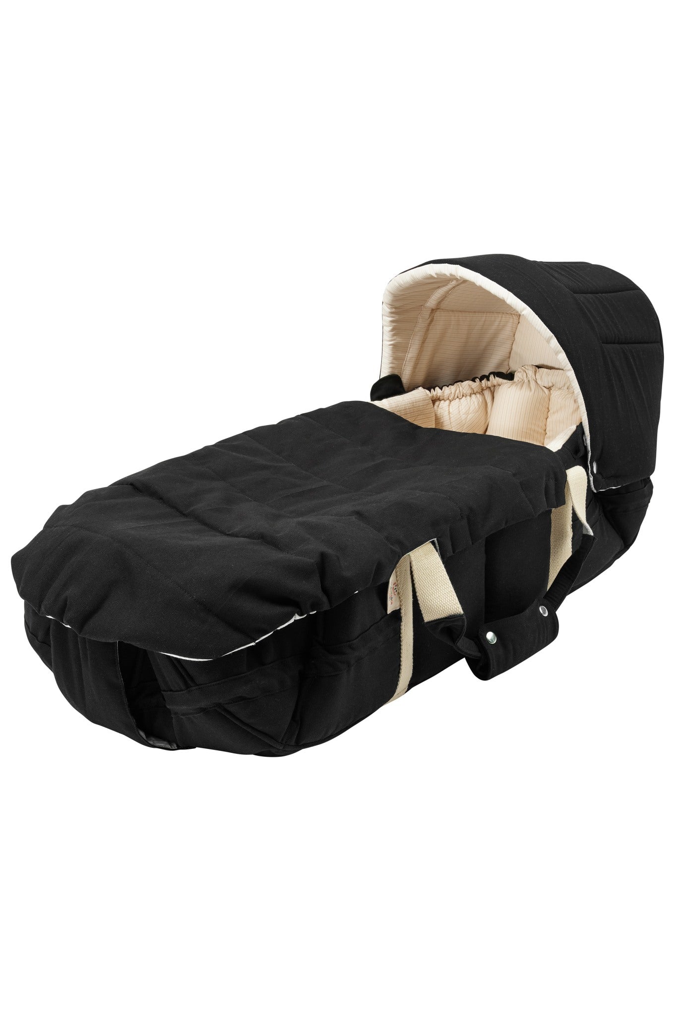 2 IN 1 HOOD FOR LIFT AND PRAM PILLOW - BLACK SOLID W. CREAM STRIPE