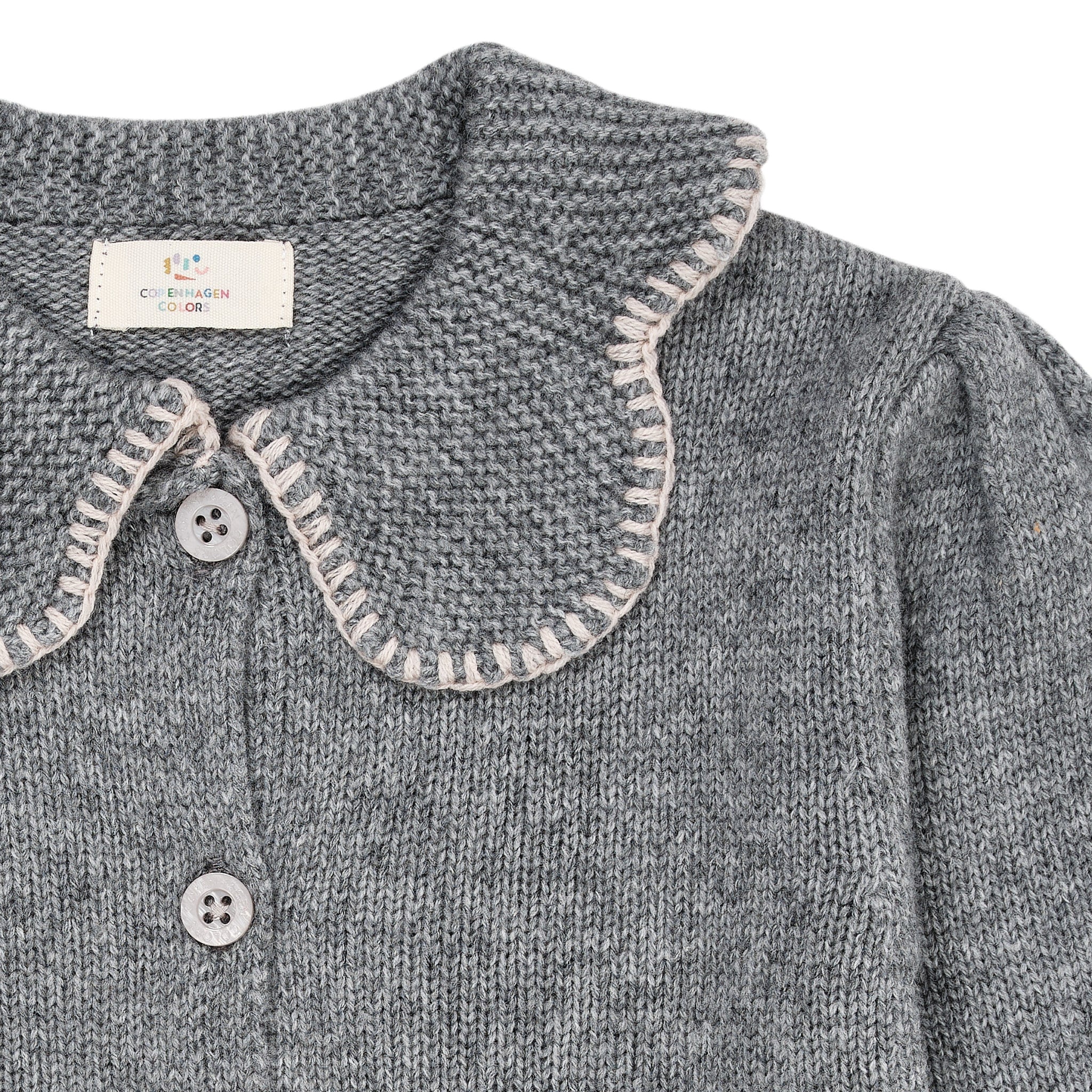 CASHMERE CARDIGAN W. COLLAR - GREY MEL