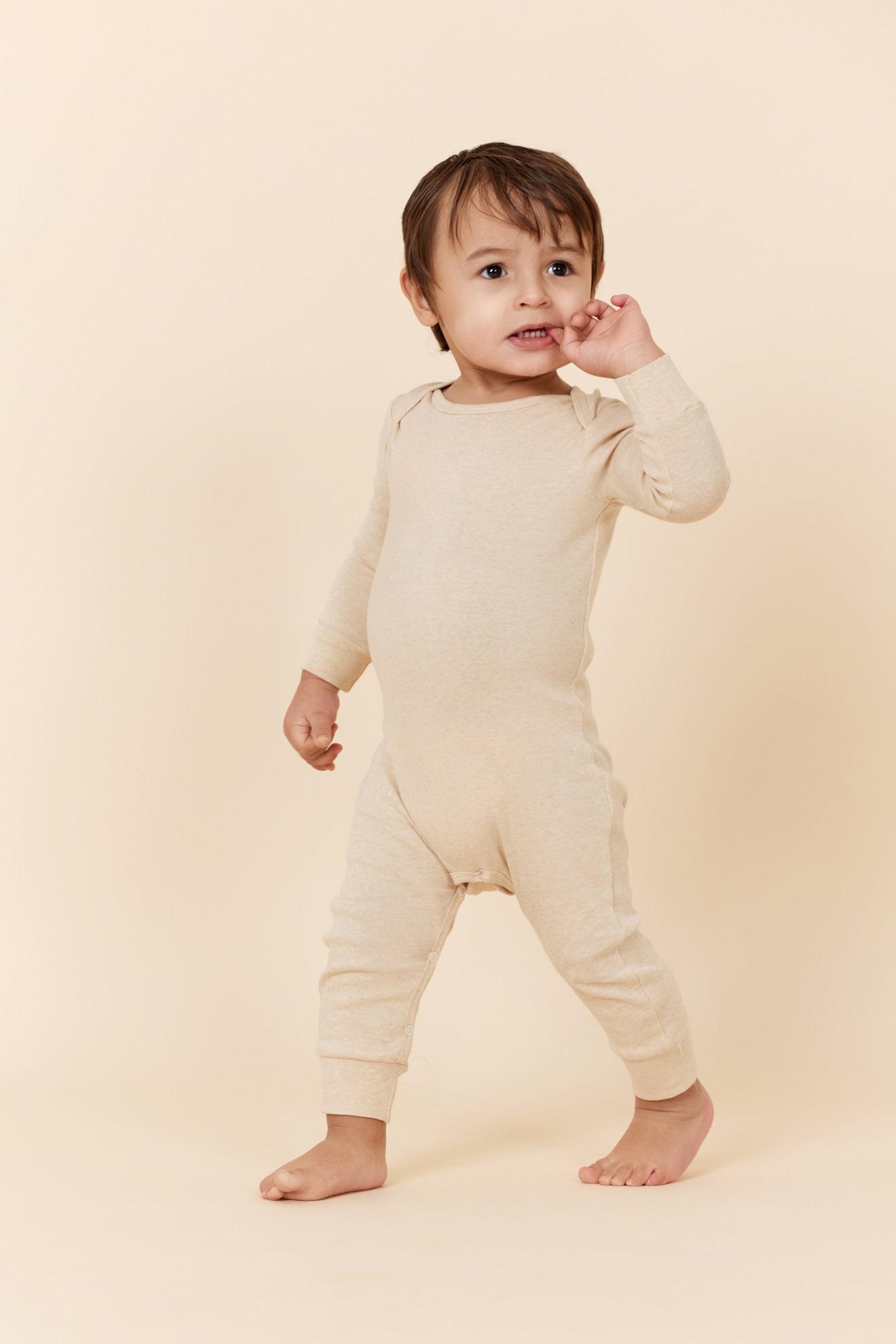 MELANGE FULL BODY ROMPER - BEIGE MELANGE