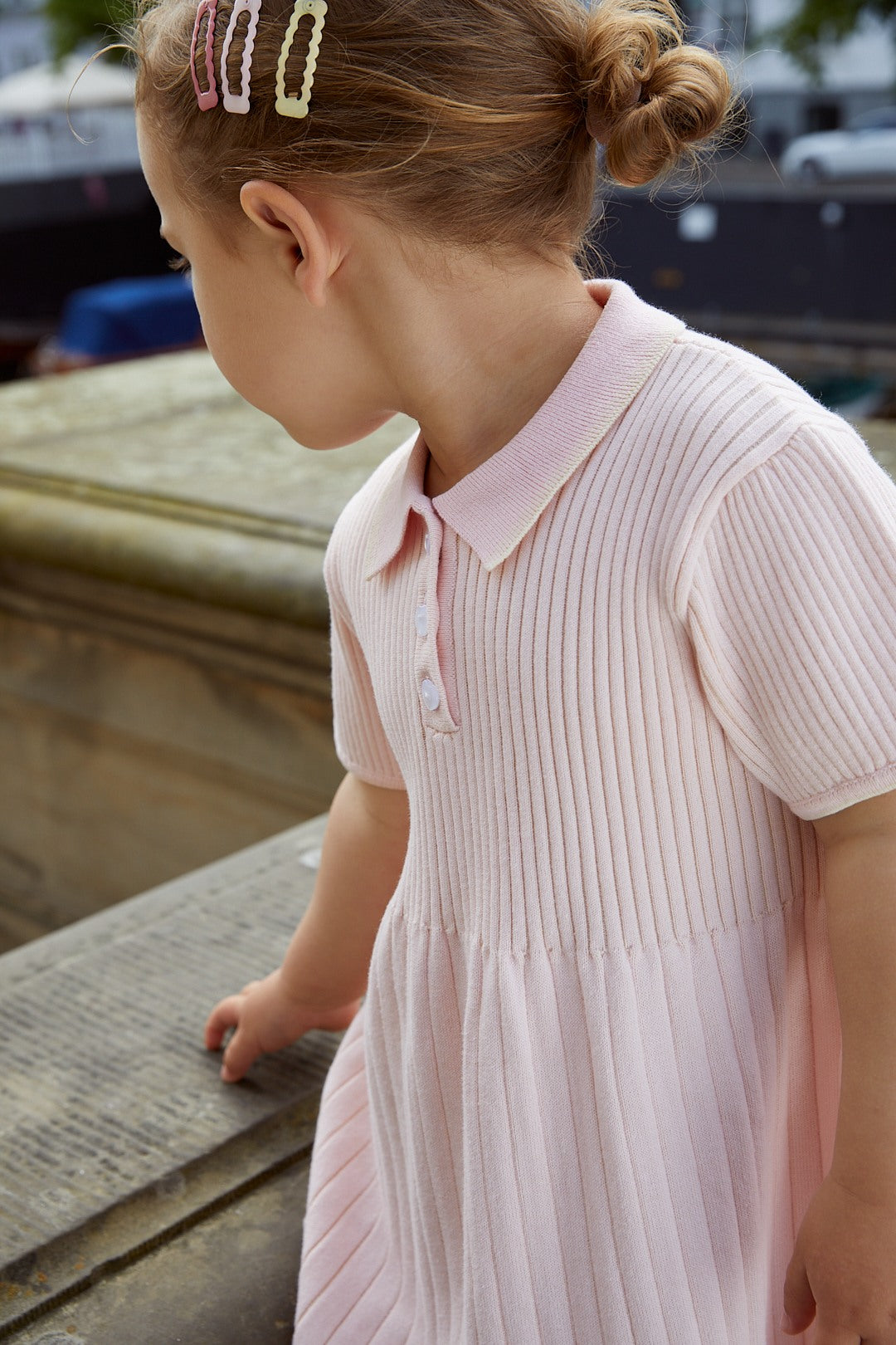 RIB POLO KNITTED DRESS - BALLERINA/CREAM COMB.