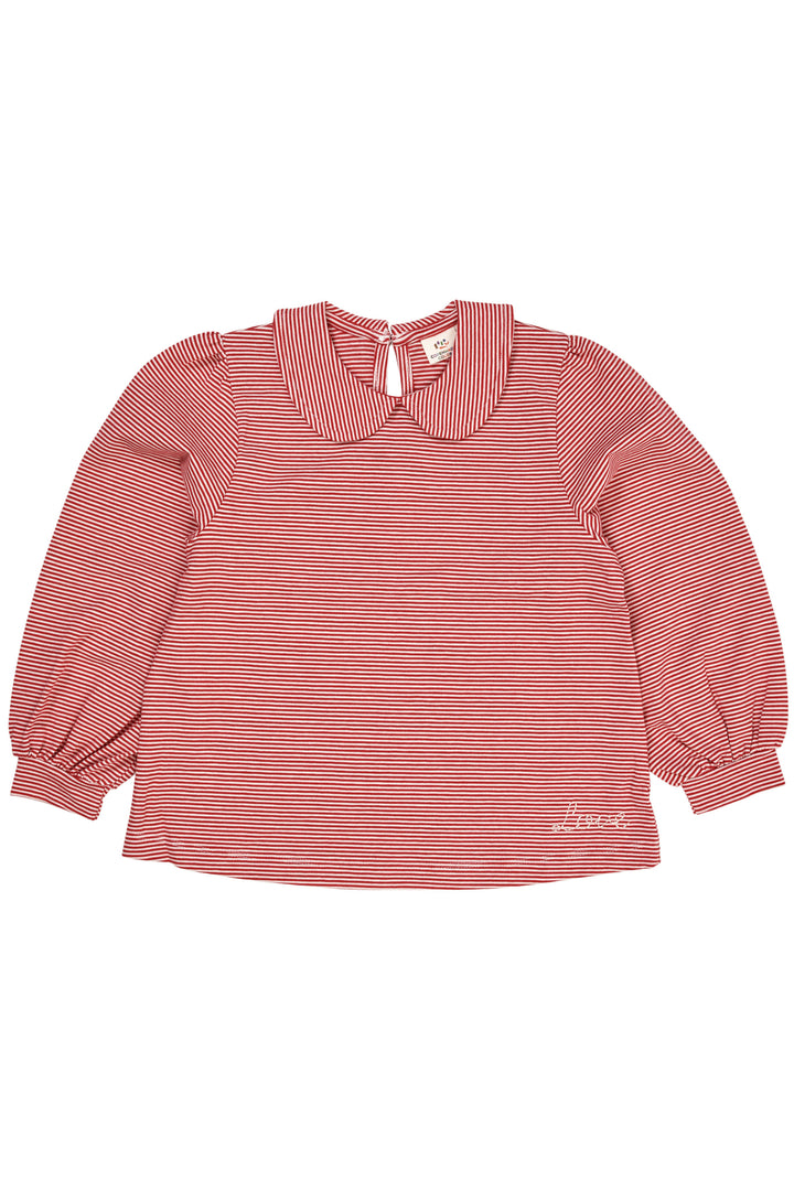 STRIPED BLOUSE W. COLLAR LS - RED/CREAM STRIPE