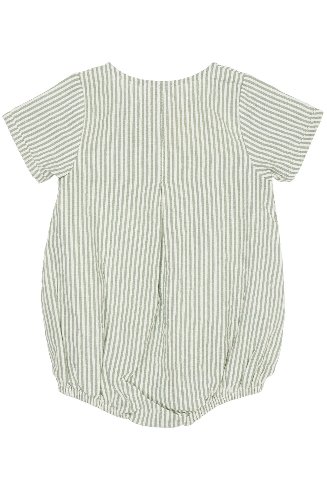 SEERSUCKER ROMPER W. SLEEVES - GREEN W CREAM STRIPE