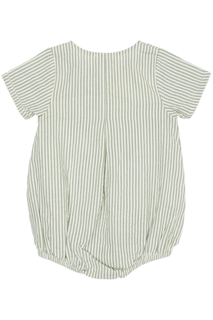 SEERSUCKER ROMPER W. SLEEVES - GREEN W CREAM STRIPE