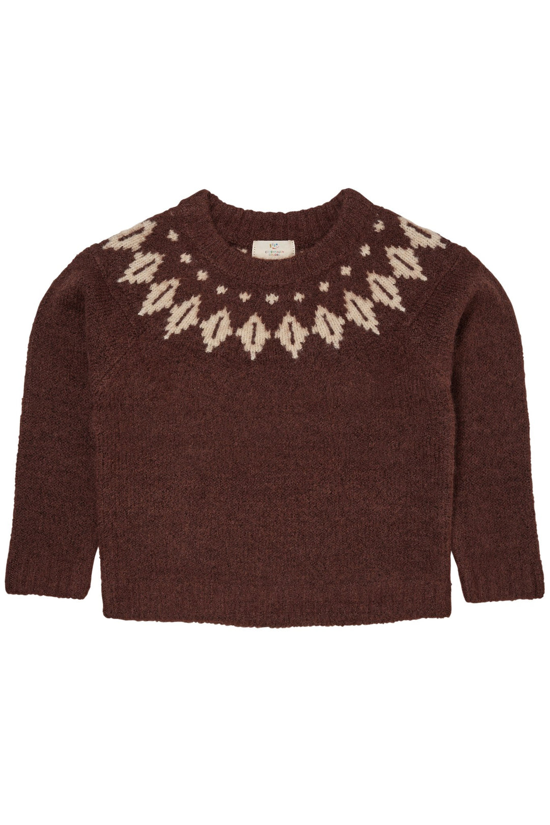WOOL ICELAND BLOUSE - DK BROWN/CREAM COMBI