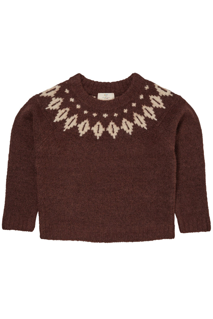 WOOL ICELAND BLOUSE - DK BROWN/CREAM COMBI