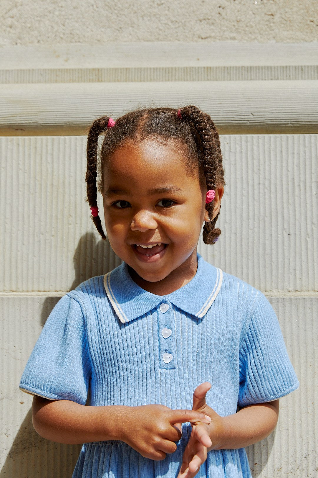 RIB POLO KNITTED DRESS - SKY BLUE/CREAM COMB.