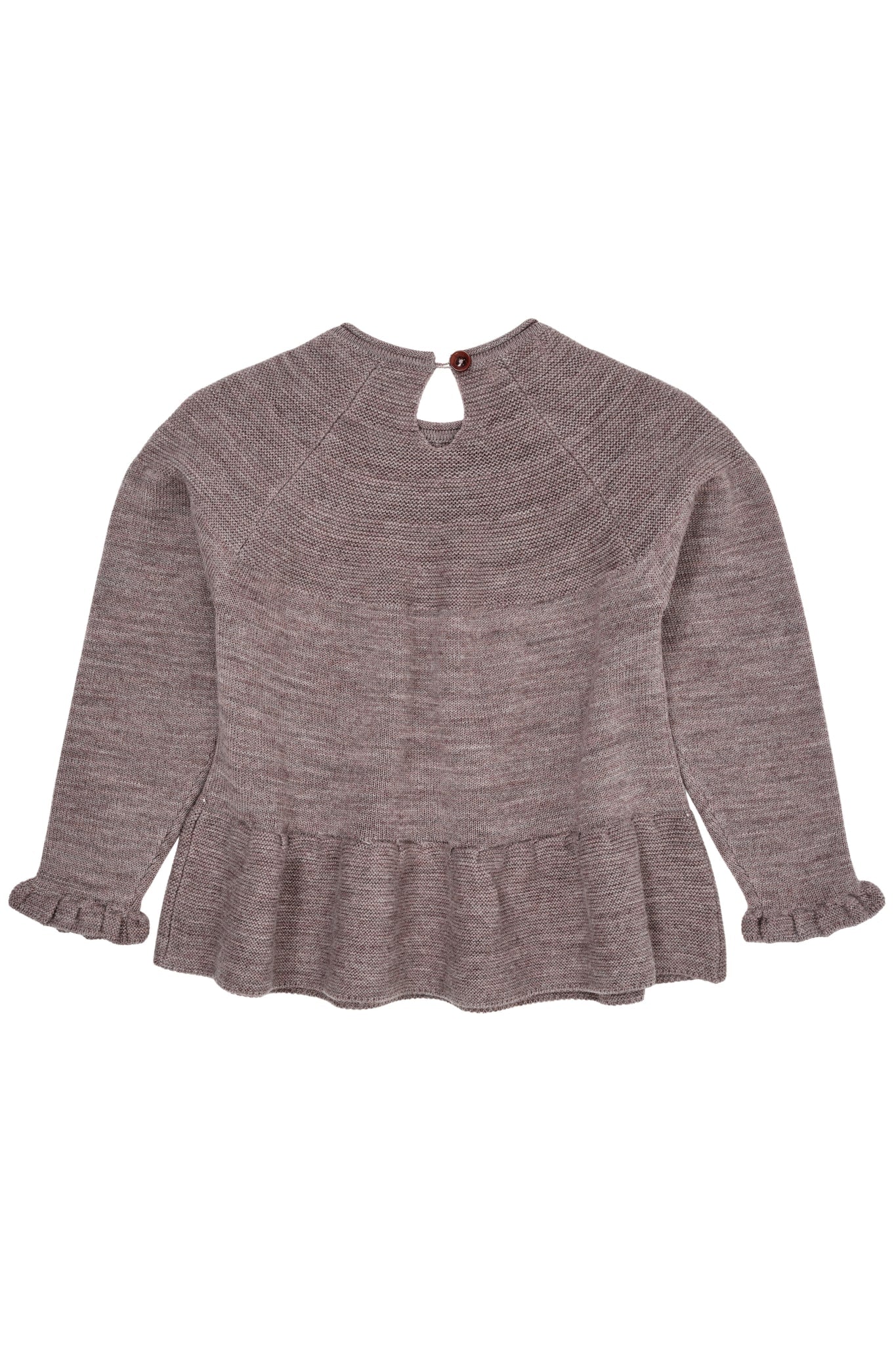 MERINO KNIT BLOUSE WITH FRILL - NATURAL MELANGE