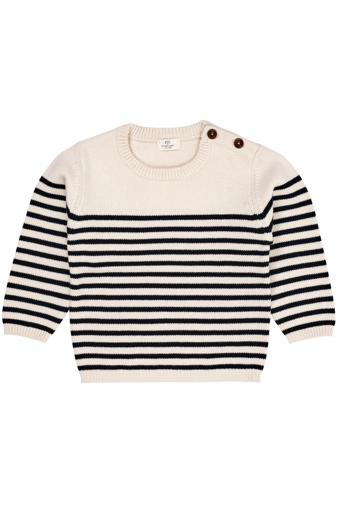 KNITTED STRIPED SAILOR JUMPER - CREAM NAVY COMBI