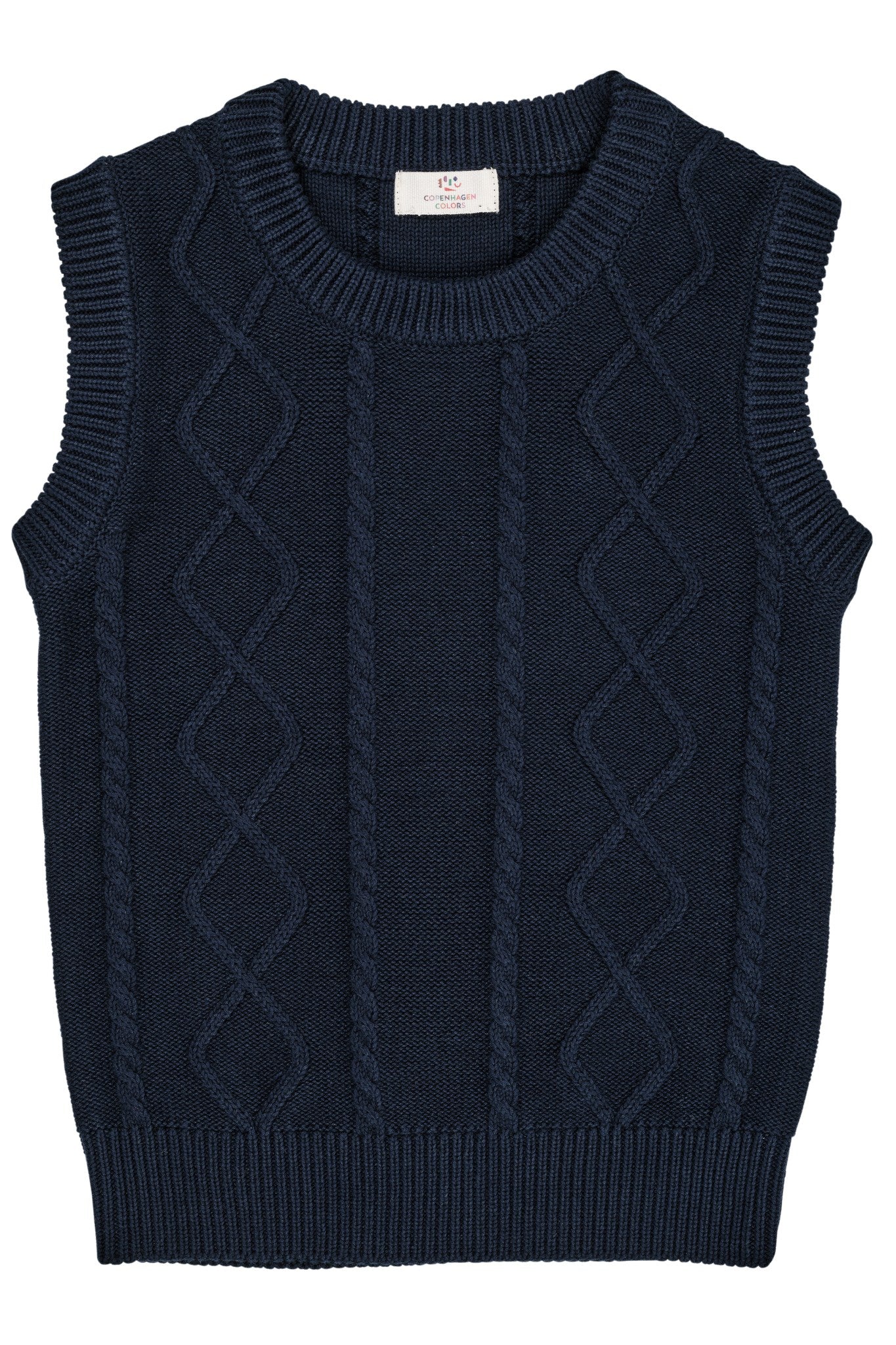 KNITTED CABLE VEST - NAVY