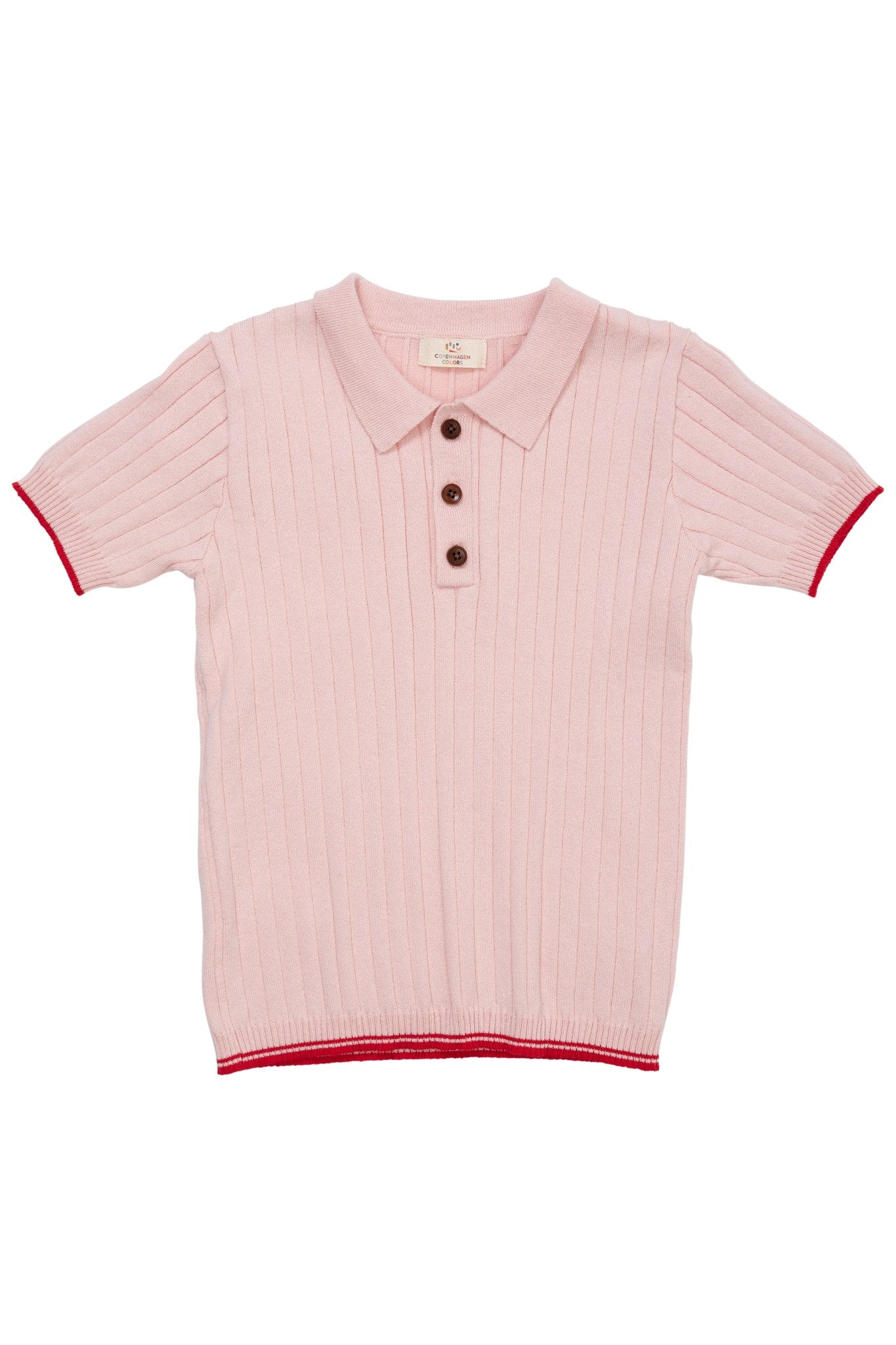 RIB KNITTED POLO - DUSTY ROSE/RED COMB.
