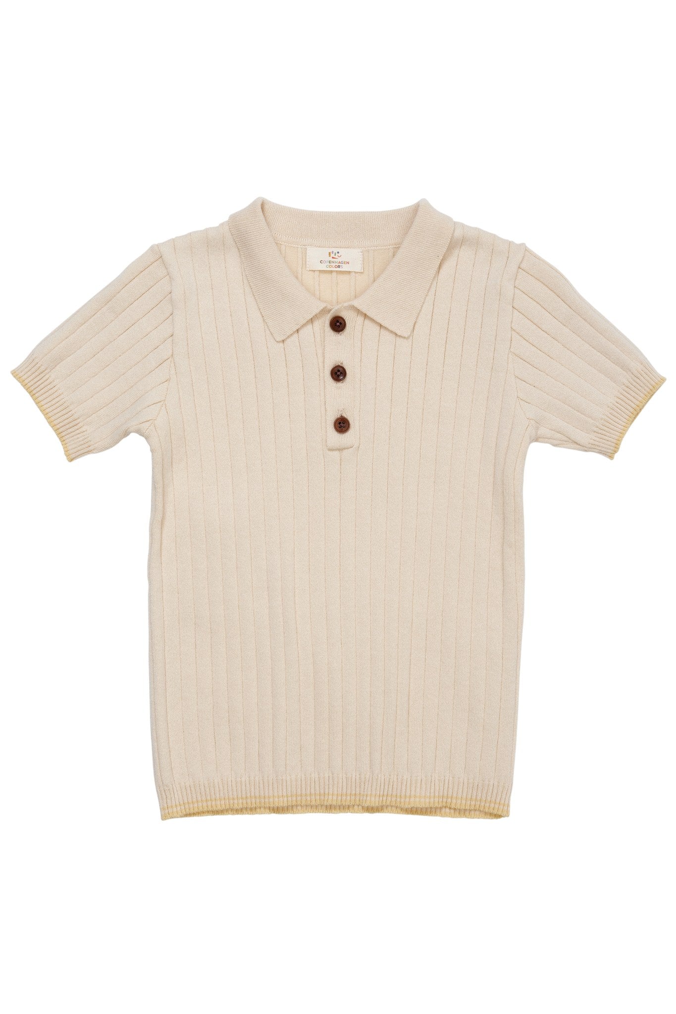 RIB KNITTED POLO - CREAM/PALE YELLOW COMB.