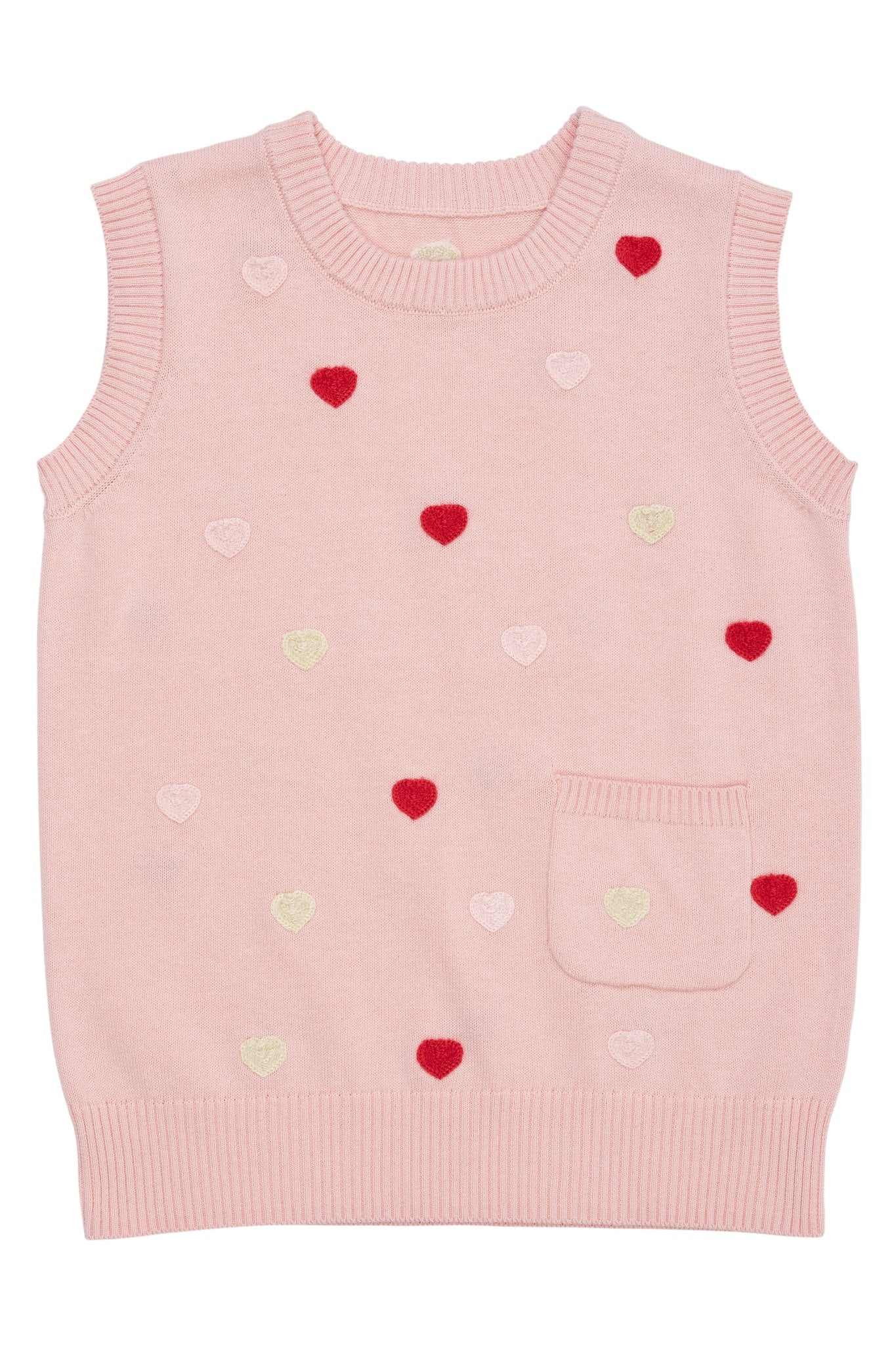 KNITTED VEST W. HEARTS - DUSTY ROSE