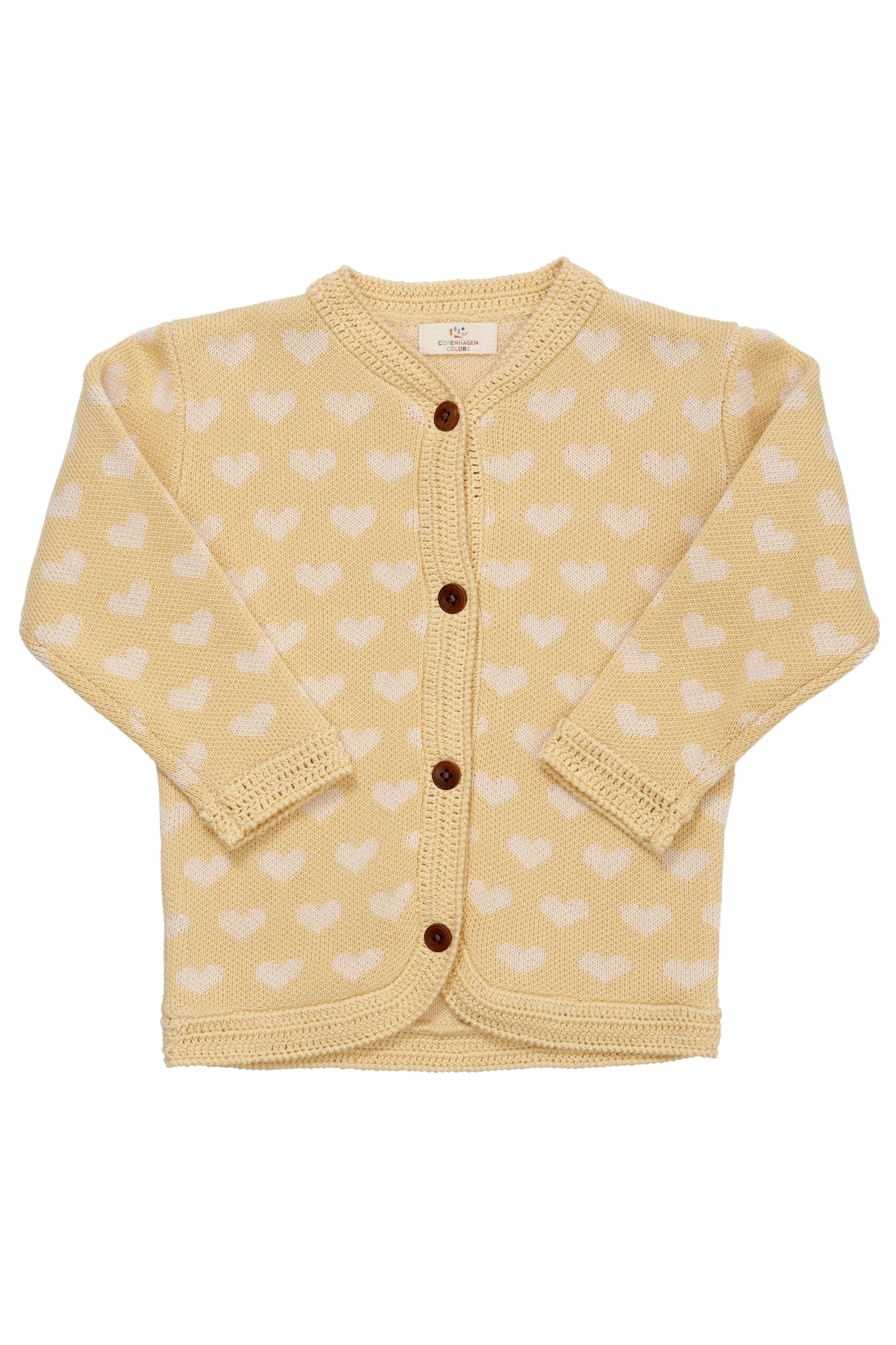 KNITTED CARDIGAN W. HEARTS - PALE YELLOW/CREAM COMB.