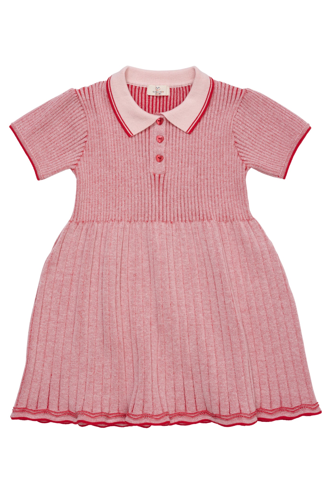 RIB POLO KNITTED DRESS - DUSTY ROSE/RED COMB.