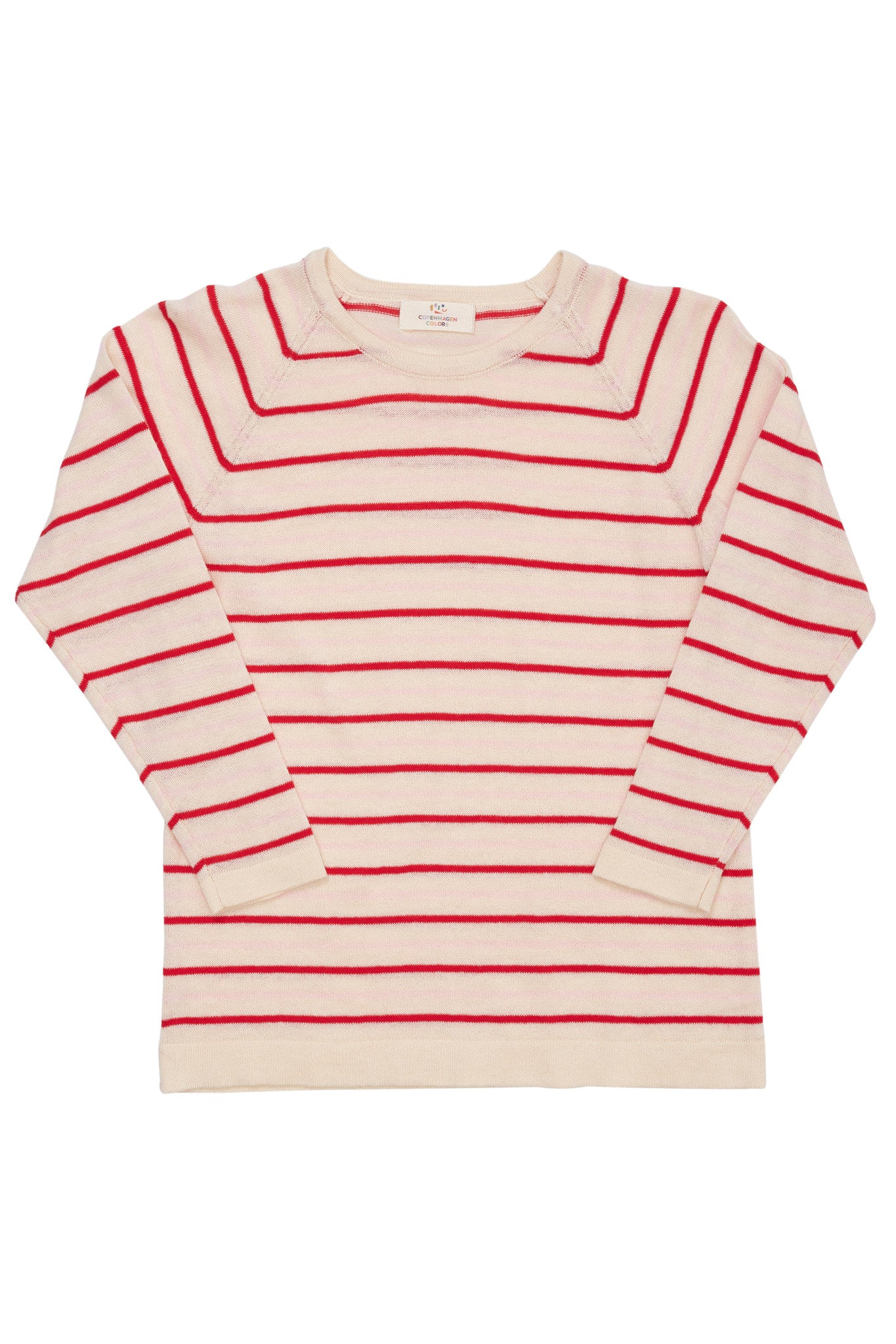 LT. KNITTED T-SHIRT LS - CREAM/DUSTY ROSE/RED COMB.
