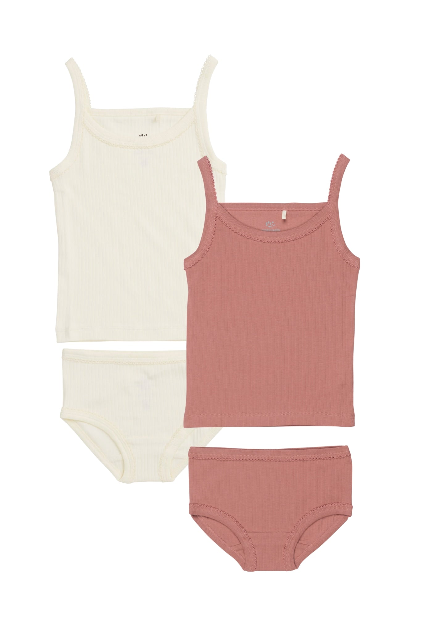 RIB JERSEY 2PACK STRAPTOP AND UNDERPANTS - CREAM/ OLD ROSE COMB.