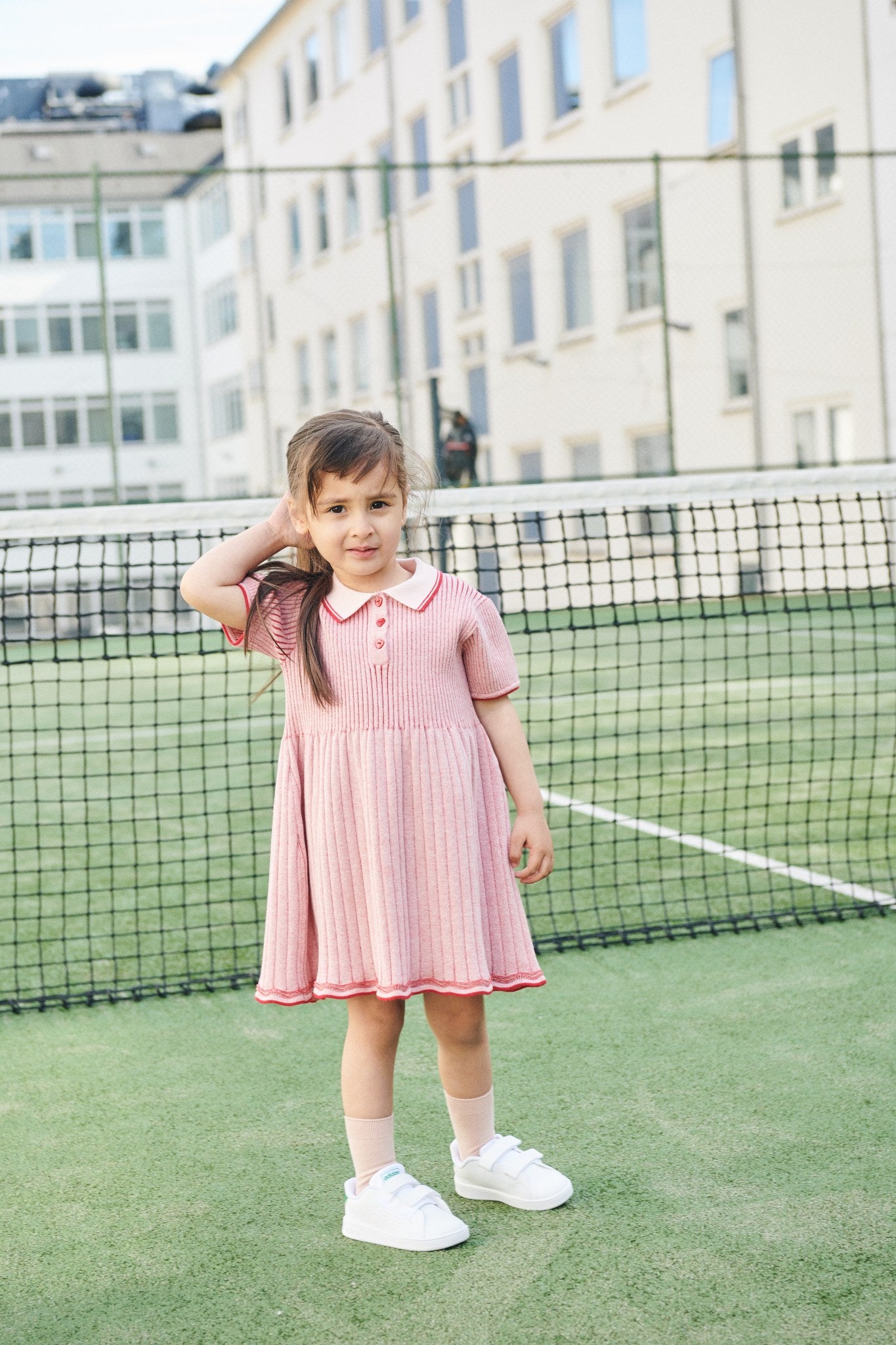 RIB POLO KNITTED DRESS - DUSTY ROSE/RED COMB.