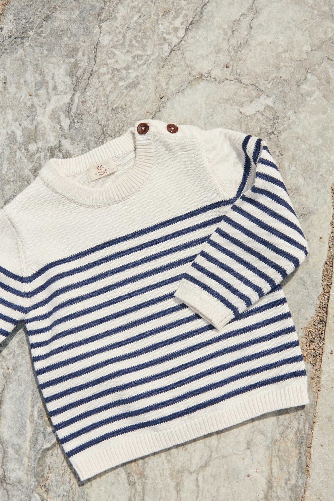 KNITTED STRIPED SAILOR JUMPER - CREAM NAVY COMBI